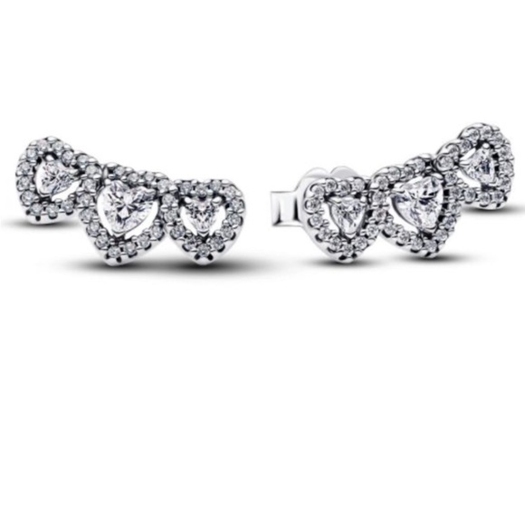 Halo Heart Trilogy Stud Elegant Sterling Silver Heart Earrings - Picture 8 of 8